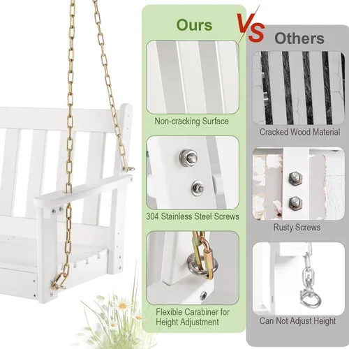 Miniatura 6 de Tangkula Columpio colgante para porche para 2 personas, columpio de banco al aire libre con cadenas ajustables, soporte oculto para tazas, silla