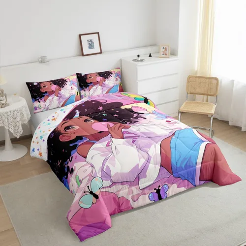 Miniatura 37 de Erosebridal Juego de edredón de sirena para niños, tamaño matrimonial, para niñas, ropa de cama de sirena brillante azul y rosa, juego de ropa