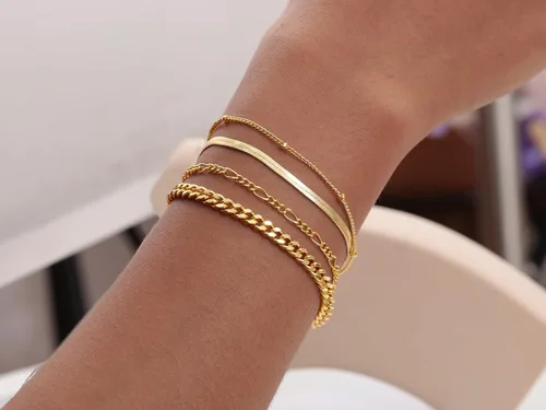 Miniatura 2 de Picuzzy Pulseras de oro para mujer, de oro real de 14 quilates, apilables, impermeables, juego de joyas para mujer, a la moda, delicadas, bonitas