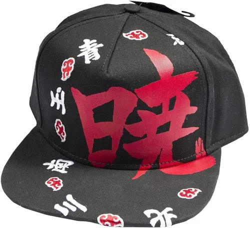 Miniatura 2 de Ripple Junction Naruto Shippuden Adulto Unisex Akatsuki Kanji Ring Flat Bill El Snapback Sombrero NegroRojo