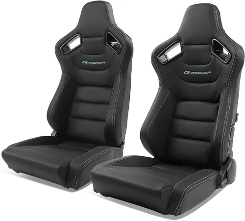 Miniatura 30 de IKON MOTORSPORTS, Asiento universal de carreras PU + cuero de carbono + gamuza, con deslizadores dobles, asiento deportivo reclinable negro