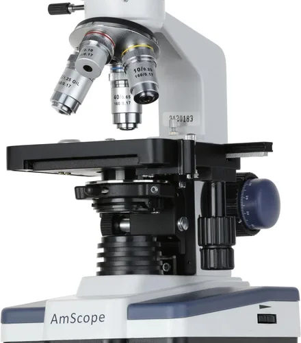 Miniatura 8 de AmScope Serie B120 Microscopio compuesto binocular LED para estudiantes y profesionales - aumento 40X-2500X - Incluye cámara USB de 3MP y cabezal