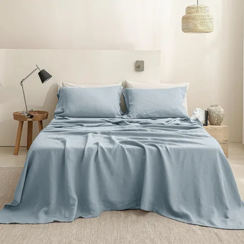 Miniatura 30 de Simple&Opulence - Juego de sábanas de lino 100% lavado, estilo básico, 4 piezas (1 sábana encimera y 1 sábana bajera y 2 fundas de almohada), lino