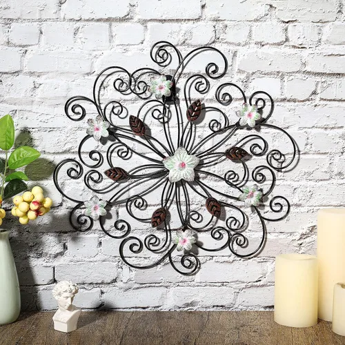 Miniatura 2 de Ferraycle Decoración de pared de flores de metal de 12 pulgadas con hoja de óxido, arte de pared de metal floral grande, decoración inspiradora