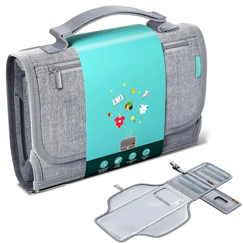 Miniatura 9 de Alatino Cambiador de pañales portátil para bebé, cambiador de viaje desmontable con bolsillo para toallitas para bebés, regalos para baby shower