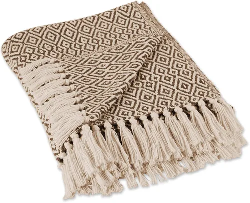 DII Rustic Farmhouse Manta tejida con doble diseño de diamantes, 50x60, Marrón
