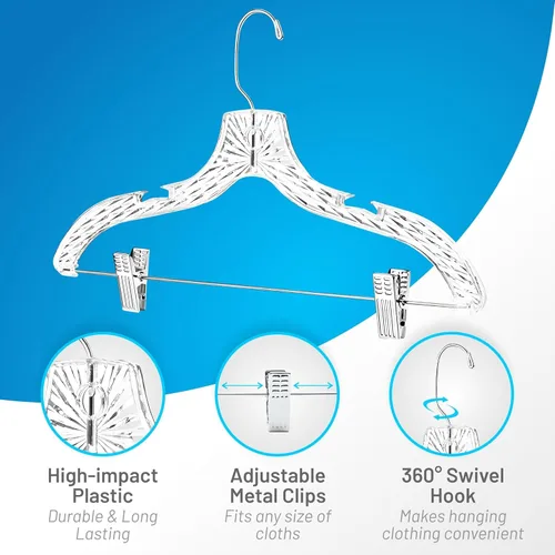 Miniatura 3 de HARDW Perchas para ropa con clips, juego de 12 perchas de plástico resistentes, vestidos, camisetas, camisas, trajes, perchas para organización