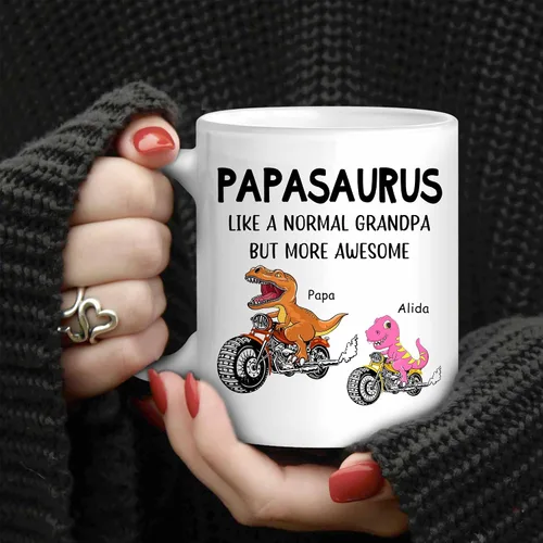 Miniatura 4 de WHIDOBE Taza Papasaurus personalizada (1 niño) Taza personalizada de 11 oz 15 onzas para abuelo, regalo personalizado para abuelo, hombres, él