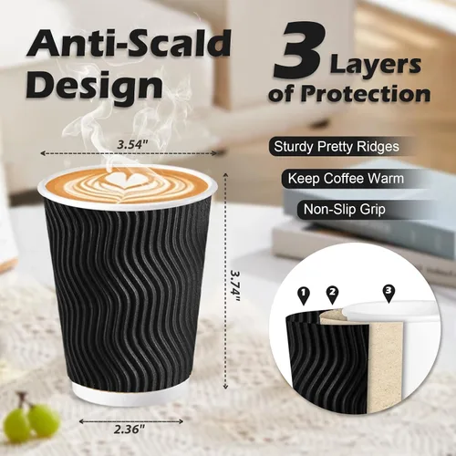 Miniatura 2 de Lamosi Vasos de café de 10 onzas – Paquete de 120, Vasos de Papel Corrugado Aislante Desechables de 10oz, Vasos de Pared Ondulada Kraft para Bebidas