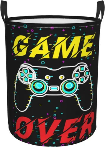Miniatura 14 de Cesta de Ropa Sucia Redonda con Fondo de Controlador de Videojuegos, Canasta de Almacenamiento de Gadgets Gaming, Organizador de Juguetes y Ropa