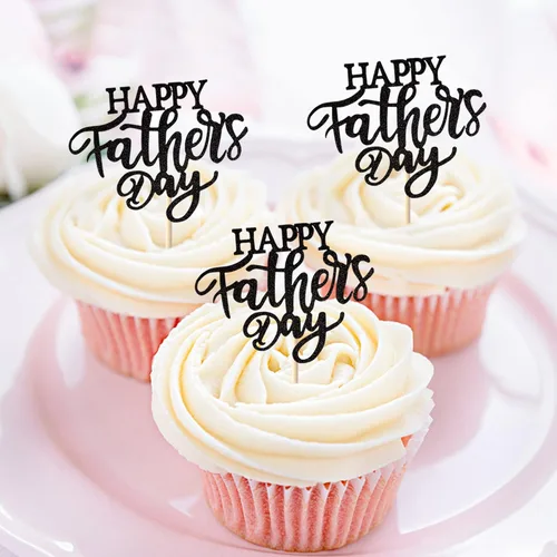 Miniatura 7 de Rsstarxi Paquete de 24 adornos para cupcakes con purpurina negra para el Día del Padre, para el Día del Padre, decoración de tartas, suministros