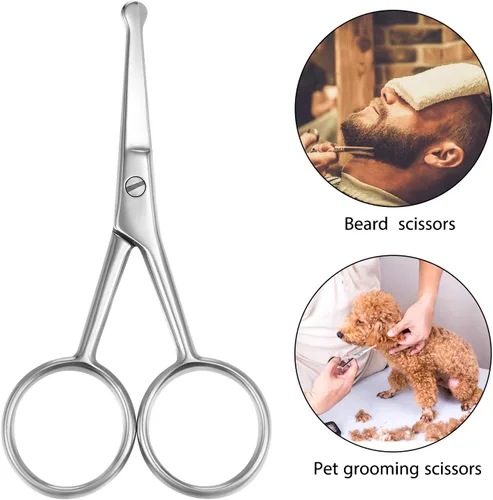 Miniatura 2 de Mudder Tijeras de pelo de nariz de 3 piezas, tijeras de punta redondeada, recortadora de cabello facial de acero inoxidable para cejas, nariz