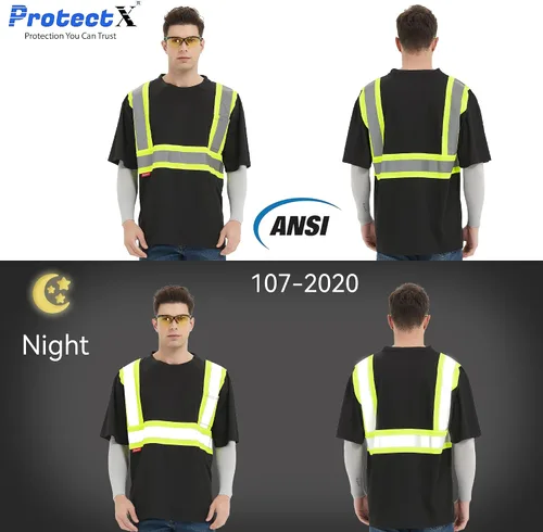 Miniatura 4 de ProtectX Camiseta de seguridad reflectante de manga corta de alta visibilidad, camisas de alta visibilidad transpirables resistentes para hombres