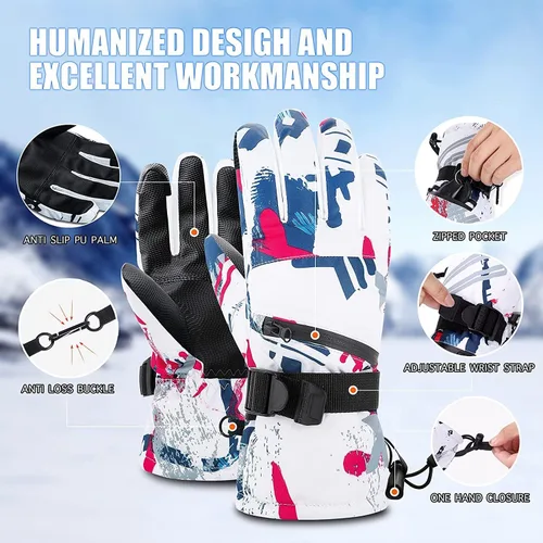 Miniatura 4 de EDIACE Guantes de esquí - Guantes de snowboard impermeables con pantalla táctil de 30 F para hombres, mujeres, niñas, niños, jóvenes, guantes