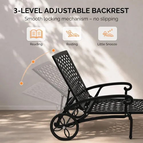 Miniatura 4 de VINGLI Tumbona de aluminio fundido para exteriores con ruedas, tumbona de patio con respaldo ajustable de 3 posiciones, silla reclinable