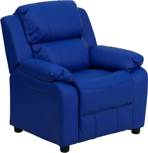 Miniatura 23 de Flash Furniture, sillón reclinable de lujo, muy acolchado, de vinilo color beige, con apoyabrazos con compartimento de almacenamiento, para niños