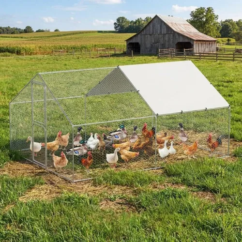 GarveeLife Gallinero de metal grande con cubierta impermeable y anti-UV, jaula para aves de corral, corral de pollo al aire libre para uso en granja