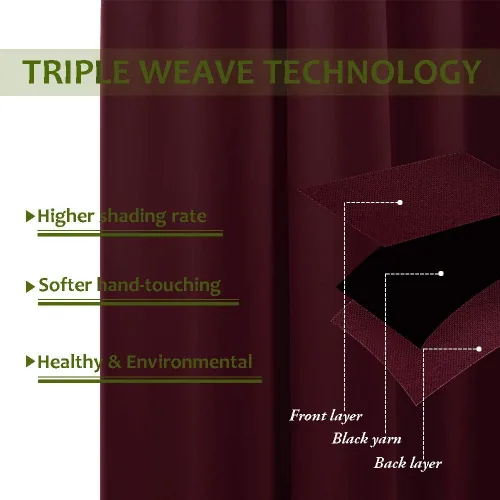 Miniatura 6 de Mamu Thread Collection Double Pinch Pleates Polyster Blended Blackout Curtain Panel & Drapes- Wine Solid, 42 Inch by 45 Inch- 2 Panel- (21+21) Wide