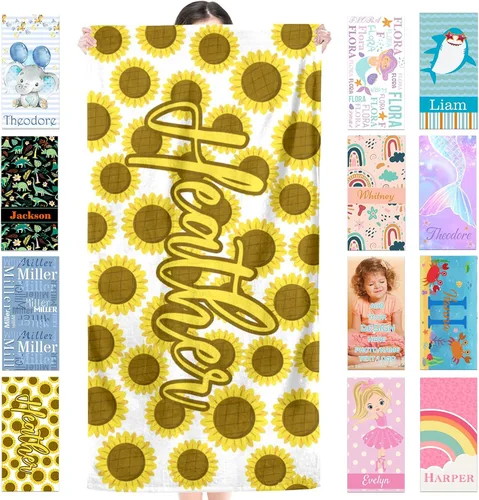 Miniatura 46 de Toalla de playa personalizada para niños, toallas de playa personalizadas de poliéster de secado rápido con nombres para niñas y niños, 30 x 60