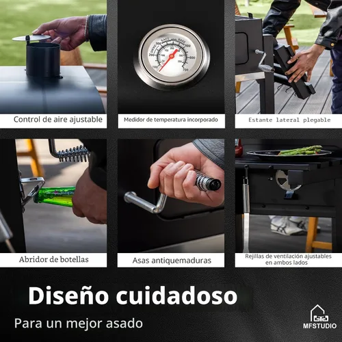 Miniatura 7 de MFSTUDIO Parrilla de carbón para barbacoa multifuncional extra grande de 49 pulgadas con control de temperatura, mesa auxiliar y bandeja de cenizas