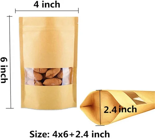 Miniatura 2 de Bolsas de papel kraft sellables para alimentos de pie, bolsas de papel Mylar con ventana transparente y cremallera, resistentes decorativas