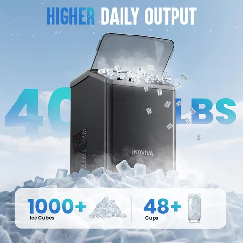 Miniatura 2 de inoviva Nugget Ice Maker - Máquina de hielo de pellets masticables suaves de 40 libras/24 horas con autolimpieza, máquina de hielo sónico