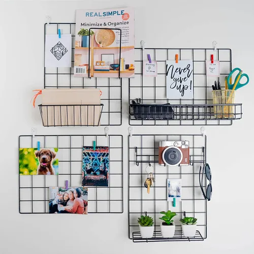Miniatura 5 de ODOXIA Accesorios de rejilla de pared Cesta colgante, estante de ganchos y estante Estante de exhibición de panel de alambre y ganchos