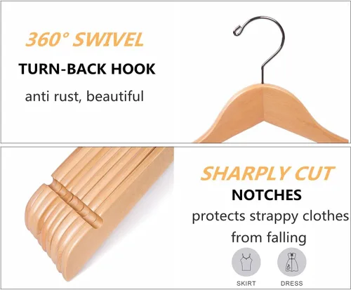 Miniatura 3 de Amber Home Paquete de 20 perchas de madera natural para camisas, perchas de madera de primera calidad sin barra, perchas para chaquetas, novias