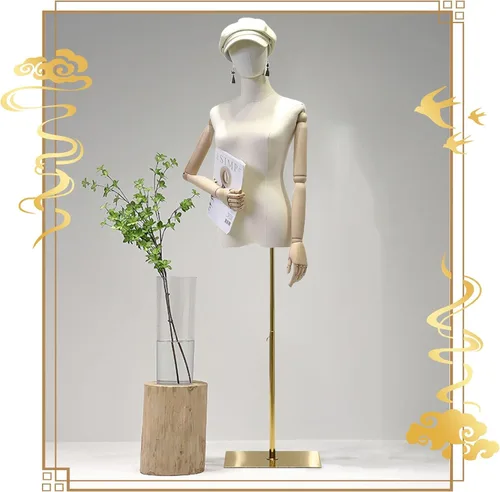 Miniatura 10 de Forma de vestido de torso de maniquí femenino, soporte de cuerpo de modelo de exhibición de ropa con cabeza desmontable y brazos de madera
