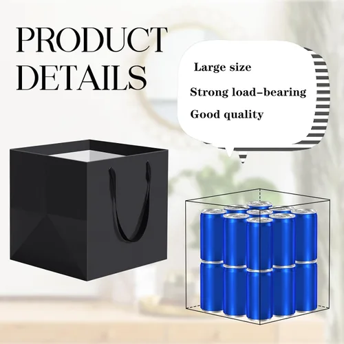 Miniatura 2 de Tenceur Paquete de 50 bolsas de regalo negras con asas de 10 x 10 x 10 pulgadas, bolsas de papel de regalo cuadradas reutilizables para regalos