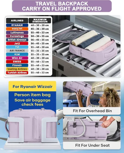 Miniatura 2 de VGCUB - Mochila grande para viaje, trabajo, negocios, mochila para laptop aprobada como equipaje de mano para vuelos, unisex, Púrpura, Grande, Large