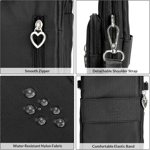 Miniatura 6 de Bolso cruzado de nailon para mujer para viaje, bolso de hombro para teléfono celular con pulsera, brazalete deportivo, cartera para teléfono Negro