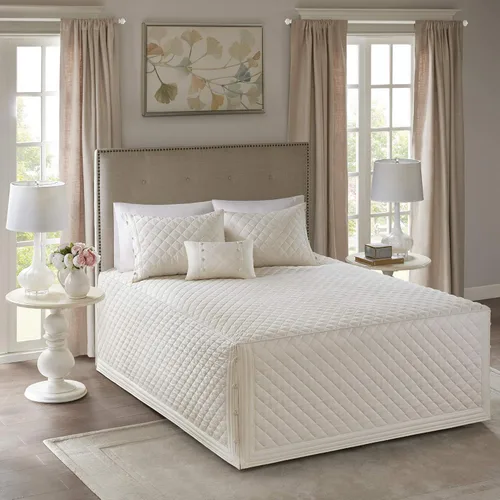 Miniatura 12 de Cubrecama ajustable Madison Park Quebec de diseño clásico tradicional para todas las estaciones, ligera, juego de ropa de cama, fundas a juego, Crema