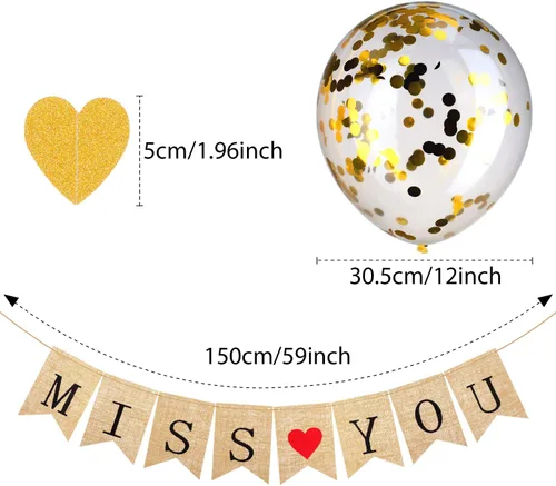 Miniatura 2 de Gejoy Kit de suministros de decoración de fiesta de despedida, 14 piezas con texto en inglés "We Will Miss You", pancarta de arpillera con purpurina