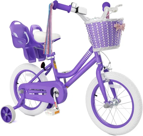 Miniatura 16 de Glaf Bicicleta para niñas de 12, 14, 16, 20 pulgadas, con ruedas de entrenamiento para niños de 2 a 12 años, bicicleta con cesta y asiento