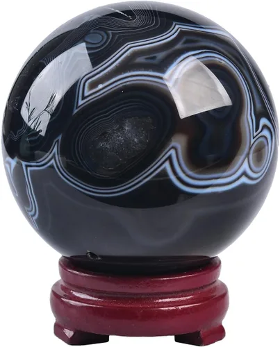 Miniatura 43 de JIC Gem Esfera grande de cristal Chevron de amatista con cristales curativos de curación con soporte de madera para meditación y decoración