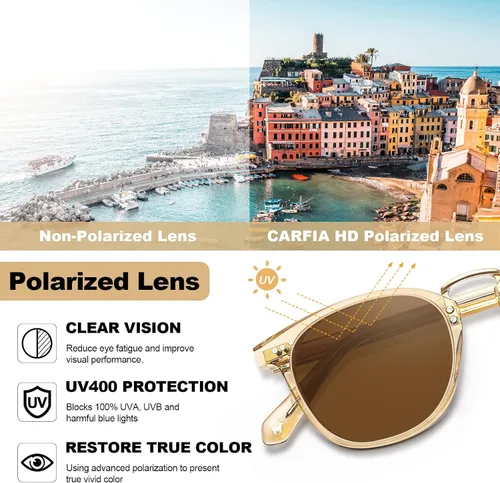 Miniatura 5 de CARFIA Gafas de sol polarizadas pequeñas para mujer, hechas a mano, marco de acetato, gafas de sol retro CA5015