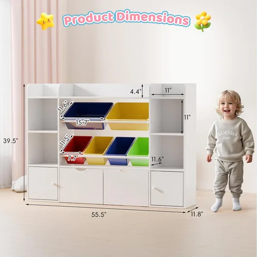 Miniatura 2 de Xilingol Organizador de Almacenamiento de Juguetes para Niños con 6 Cajones Desmontables, Organizador de Juguetes de 4 Niveles con 6 Compartimentos
