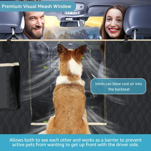 Miniatura 2 de Lassie Fundas de asiento de coche para perro para asiento trasero con 2 cinturones de seguridad, hamaca impermeable para automóvil para perro