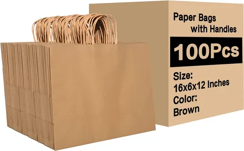 Miniatura 8 de Brothersbox Bolsas grandes de papel marrón con asas, 100 unidades, 16 x 6 x 12 pulgadas, bolsas de regalo de papel kraft a granel para manualidades