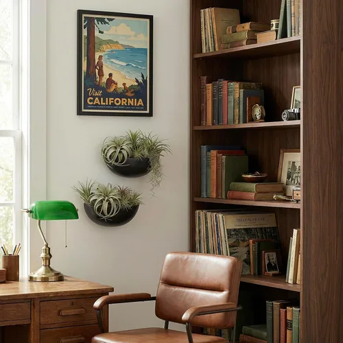 Miniatura 4 de MyGift Macetero de pared interior de cerámica negro mate, jarrón de pared semicírculo de 12 pulgadas, juego de 2