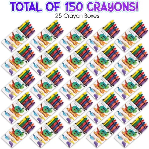 Miniatura 2 de ArtCreativity Paquetes de crayones a granel, 25 juegos de 6 paquetes, total 150 crayones a granel, paquetes individuales no tóxicos para niños
