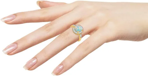 Miniatura 3 de KATARINA Anillo de moda de ópalo de talla ovalada y diamante en oro de 10 quilates (1 cttw, G-H, I2-I3)