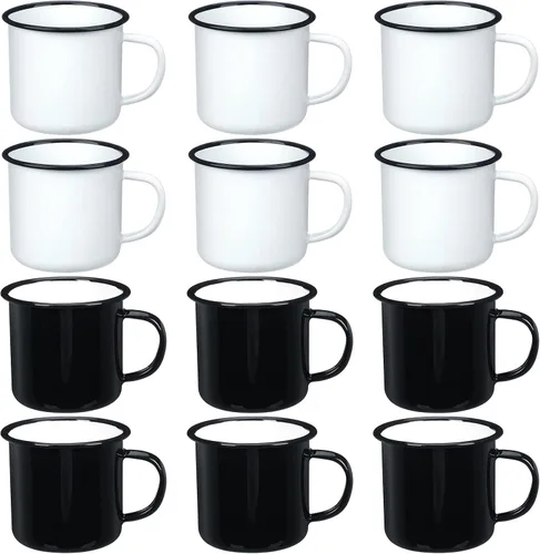 Miniatura 8 de Yinder Paquete de 12 tazas de café esmaltadas de 12 onzas con asa, tazas de café portátiles para campamento, tazas de metal vintage a granel