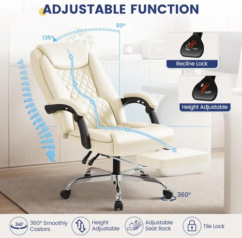 Miniatura 6 de Shahoo Silla de oficina grande y alta, silla de piel sintética ajustable en altura con reposapiés y soporte lumbar, silla ergonómica de respaldo