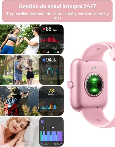 Miniatura 4 de KALINCO - Reloj inteligente para mujer [2 bandas, caja de 44mm] Alexa, rastreador de fitness, monitor de ritmo cardíaco, sueño, estrés, reloj Rosa
