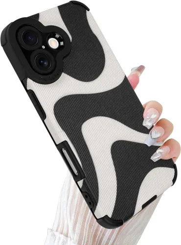 Miniatura 49 de Funda Wlxee para iPhone 15 Pro Max con patrón de ola, TPU suave con parachoques, cuero PU, diseño de cebra lindo para mujeres y niñas - Negro Gris