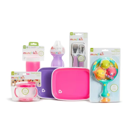 Miniatura 3 de Munchkin Juego de regalo de primer cumpleaños para bebé/niño pequeño, incluye tazas para beber, platos, utensilios de alimentación, atrapador de Azul