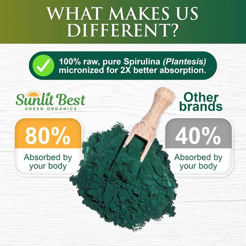 Miniatura 7 de Sunlit Best Polvo de Espirulina Orgánica USDA - Clorofila, Absorción Rápida, Alga Espirulina Azul-Verde, Proteína Cruda Vegana - Sin OMG