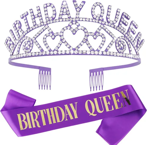 Miniatura 9 de CIEHER Kit de banda y tiara de diamantes de imitación para cumpleaños, corona de oro rosa con peines para mujer, elegante tiara de princesa